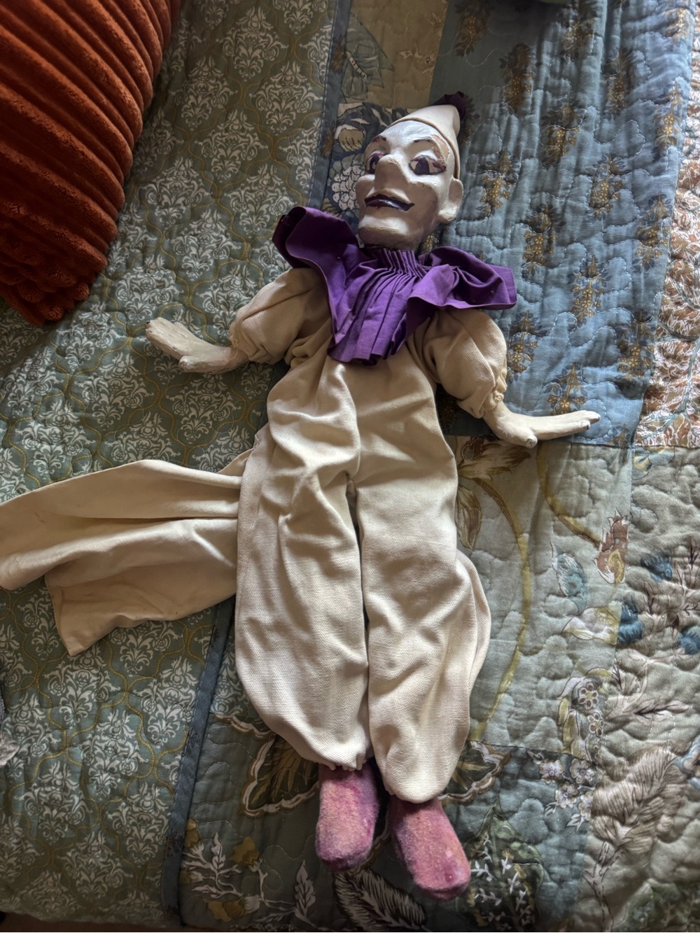 RARE Vintage Pierrot Jester Clown Puppet Creepy Cute Theatrical Composition Coll